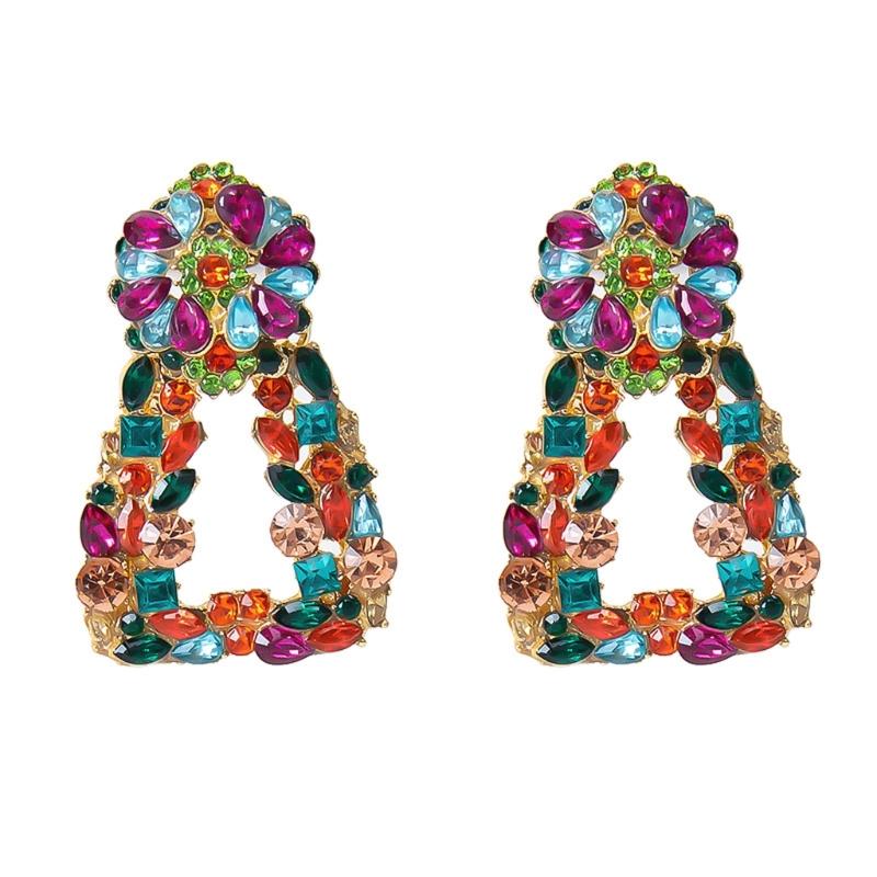 Modern Bohemian Crystals Dangle Earrings Featuring Square Triangles Pattern Designs Elegant Jewelry Accessory for Women