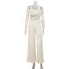Women French Style Apricot Satin Ruffled Camisole And Long Pants Two Piece Set
