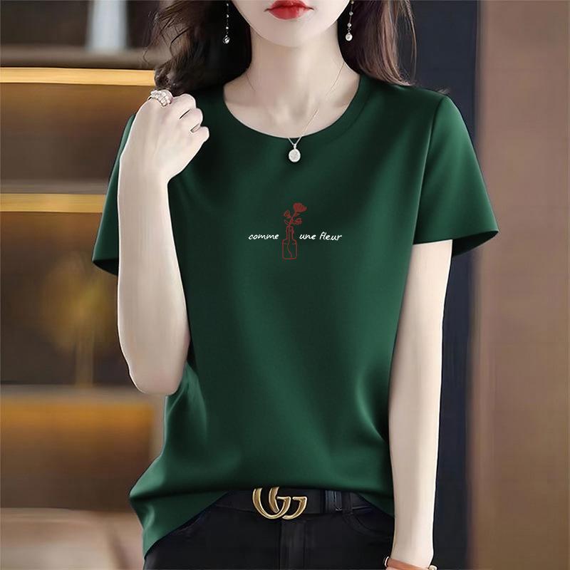 Women's 2026 Summer Round Neck Printed Cotton Short Sleeve T-Shirt, Stylish Versatile Loose Fit