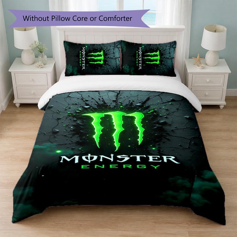 Monster Energy Print 3Pcs Duvet Cover Set 1 Duvet Cover and 2 Pillowcases Soft Bed Linen For Household Bedroom