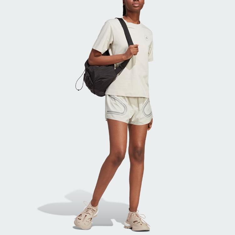 Adidas X Stella McCartney Truecasuals Regular Tee Solid Logo Round Neck Short Sleeve T-Shirt Women Tops Off-White IJ0569