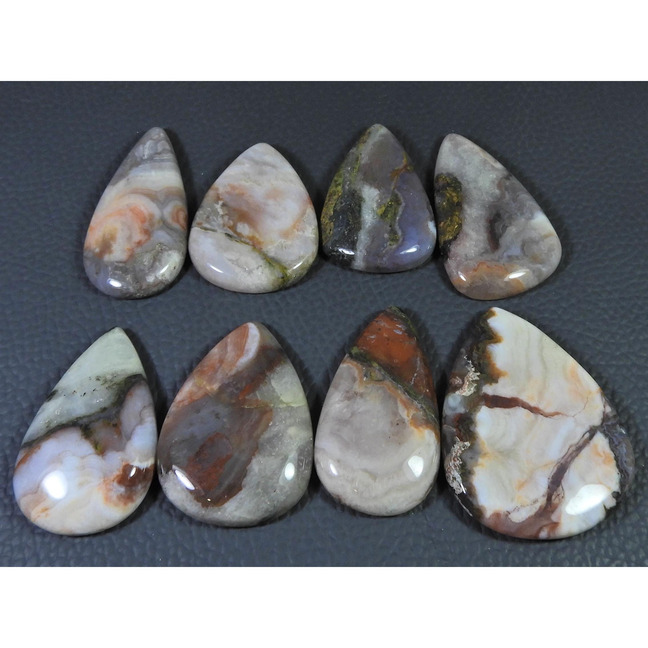 340Cts. Natural Crazy Lace Agate Pear Cabochon Loose Gemstone 08 Pcs Lot C-1551