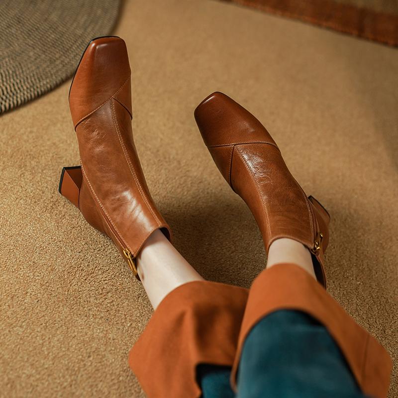 Fashion 2024 New Autumn Winter Fashion Women Boots Square Toe Ankle Boots Heels Shoes Female Ladies Shoes High Heels  Retro Modern