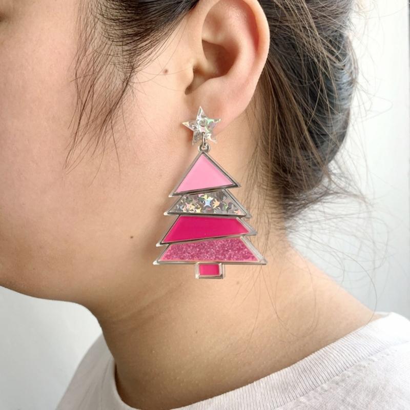 Christmas Earrings Christmas Tree Earrings Dangle Earrings Stud Earrings Pendant Earrings Acrylic Material Women Jewelry