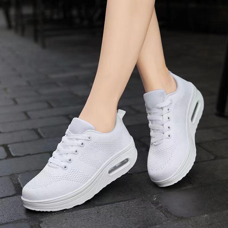 Rocking shoes platform fly-woven air cushion shoes fashion casual dancing shoes all black sports shoes