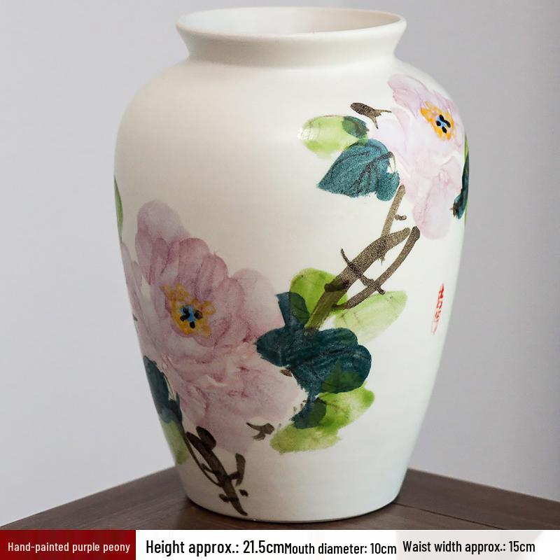 Hand-painted Peony Ceramic Vase for Hydroponic Flower Arrangement