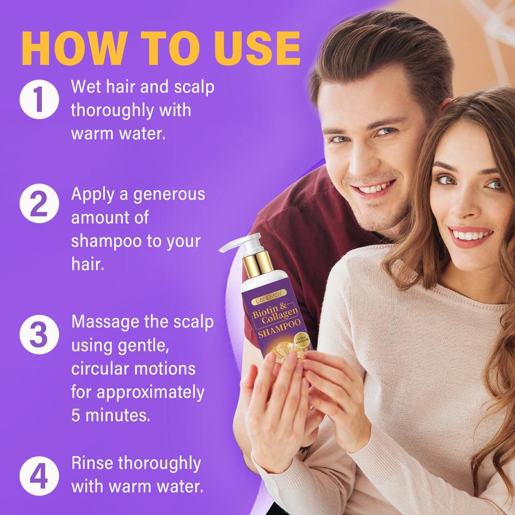 Biotin & Collagen Shampoo - Refresh Scalp and Stronger Hair Volume  - Deeply Clean & Care for all Types Hair,100ml