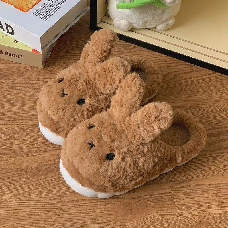 Cute Miffy rabbit cotton slippers women's autumn four-season outer wear non-slip thick bottom home indoor bag and warm cotton shoes holiday