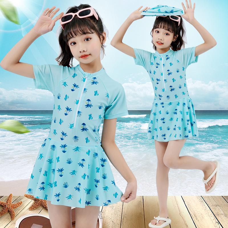Girls' One-Piece Swimsuit Set with Swim Cap - Toddler & Primary School Sizes for Beach & Hot Springs