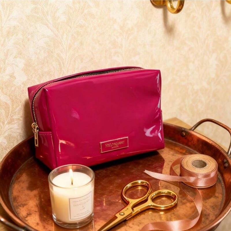Yves Saint Laurent Adorable Magenta Makeup Bag - Cute Travel Cosmetic Pouch, Perfect Gift for Girlfriend & Teens.