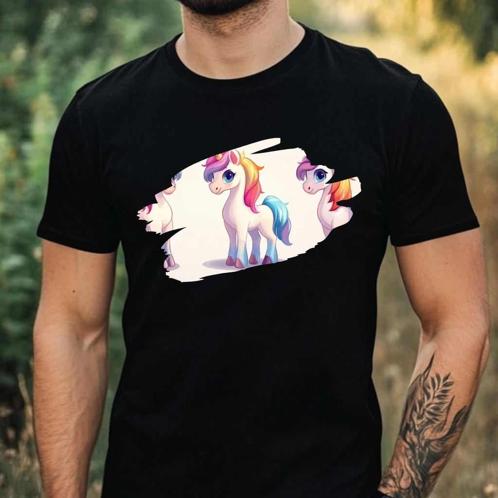 T-Shirt Herren Süßes Regenbogen Einhorn Motiv Baumwolle Größe XS bis 5XL
