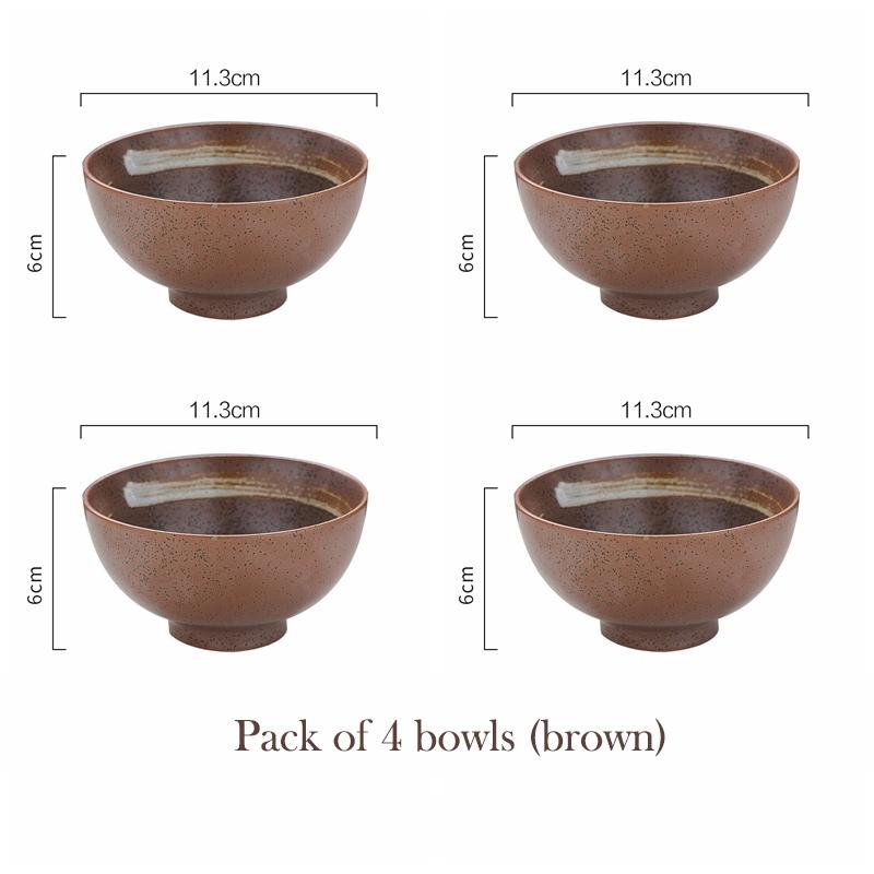 Set of 4pcs Ceramic Bowls Japanese Rice Bowl Blue Stripe Soup Bowl Restaurant Retro Dinnerware 4.5 inch Microwave Safe