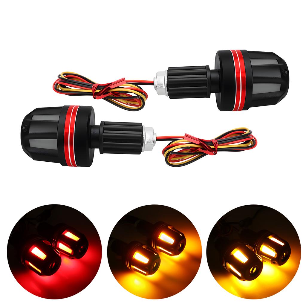 Motorcycle Handlebar LED Turn Signal Lights Led Handle Bar End Blinker Grip Signal Light Flashing Red Blue Silver 12-24V