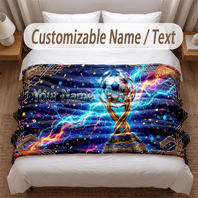 Soccer Theme Soft Blanket Personalized Custom Name Text Print Warm Blanket Home Sofa Bedroom Decor