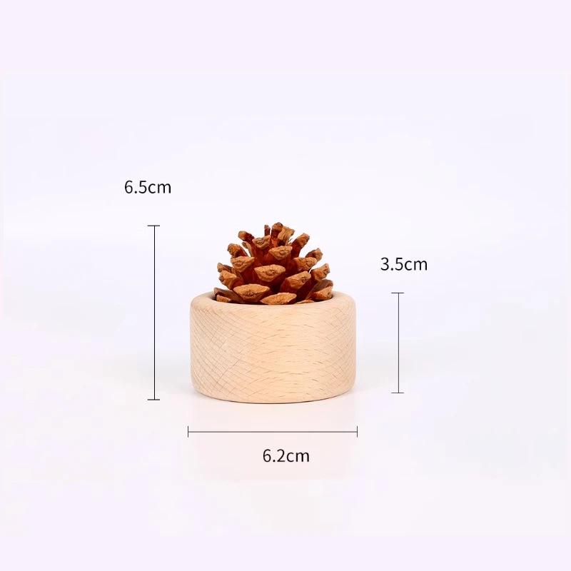 Beech Wood Pine Cone Aroma Diffuser - Flameless Aromatherapy Ornament for Home, Desktop, and Car.