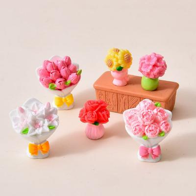 Yousheng Miniature Dollhouse Flower Bouquet Accessories Mini Artificial Resin Rose Tulip Sunflower Lily Flower Figurine for DIY Garden Bonsai Micro