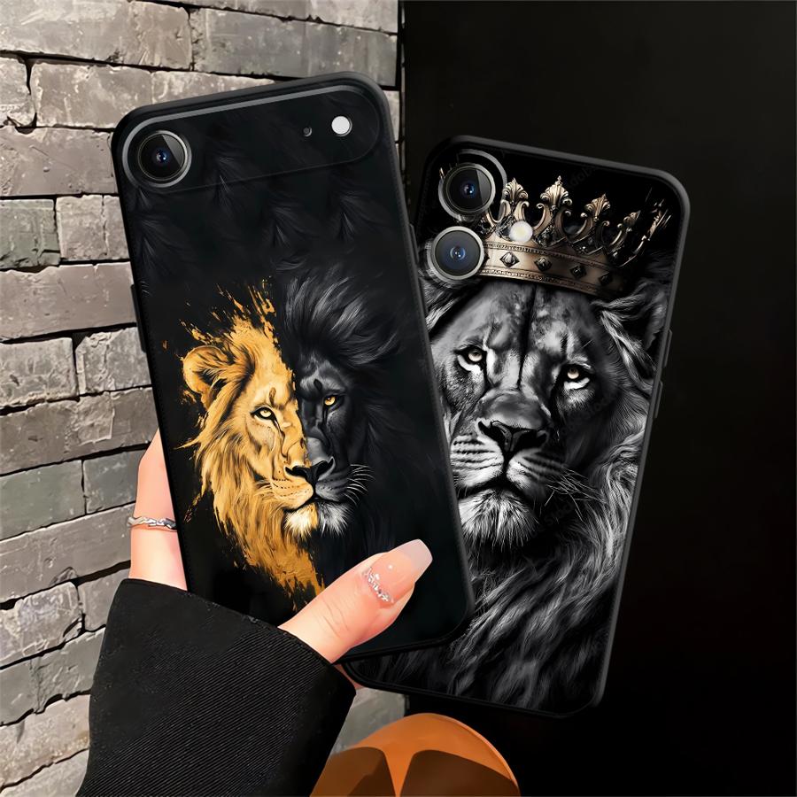 Animal Lion Pattern Case for iPhone 15 16 14 Plus XR 17Air 7 8 13 12 11 17 Pro Max XS Max Black Soft Phone Cover