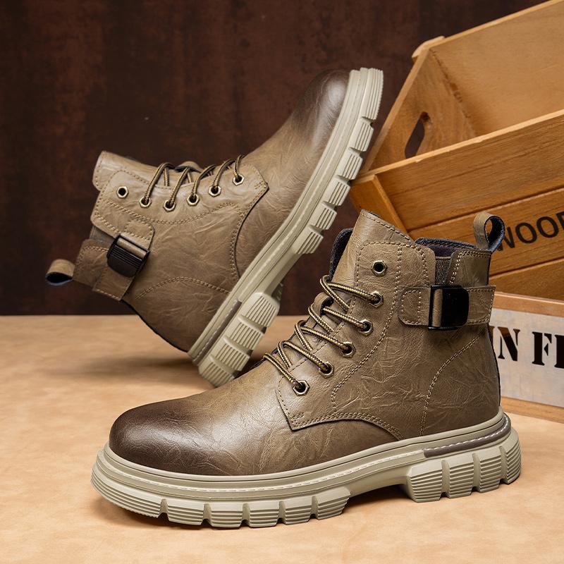 Fashion Fashion Motorcycle Ankle Boots for Men Non-Slip Lace-Up Botas Hot Sale Male High Top Shoes Motorcycle Boots Comfy Walking Shoes