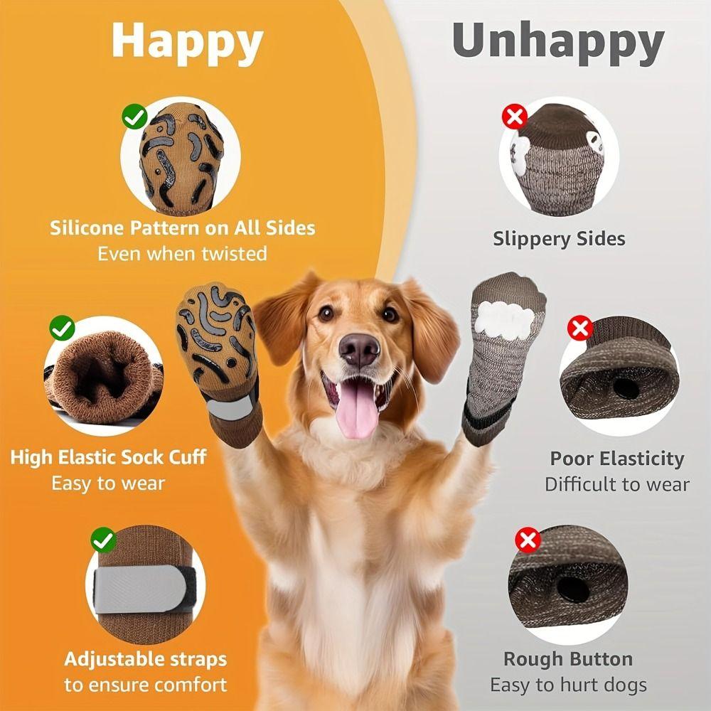 4PCS Anti-Slip Paw Protection Socks Anti-Scratch Pets Knitted Socks Cozy Dog Socks  Indoor