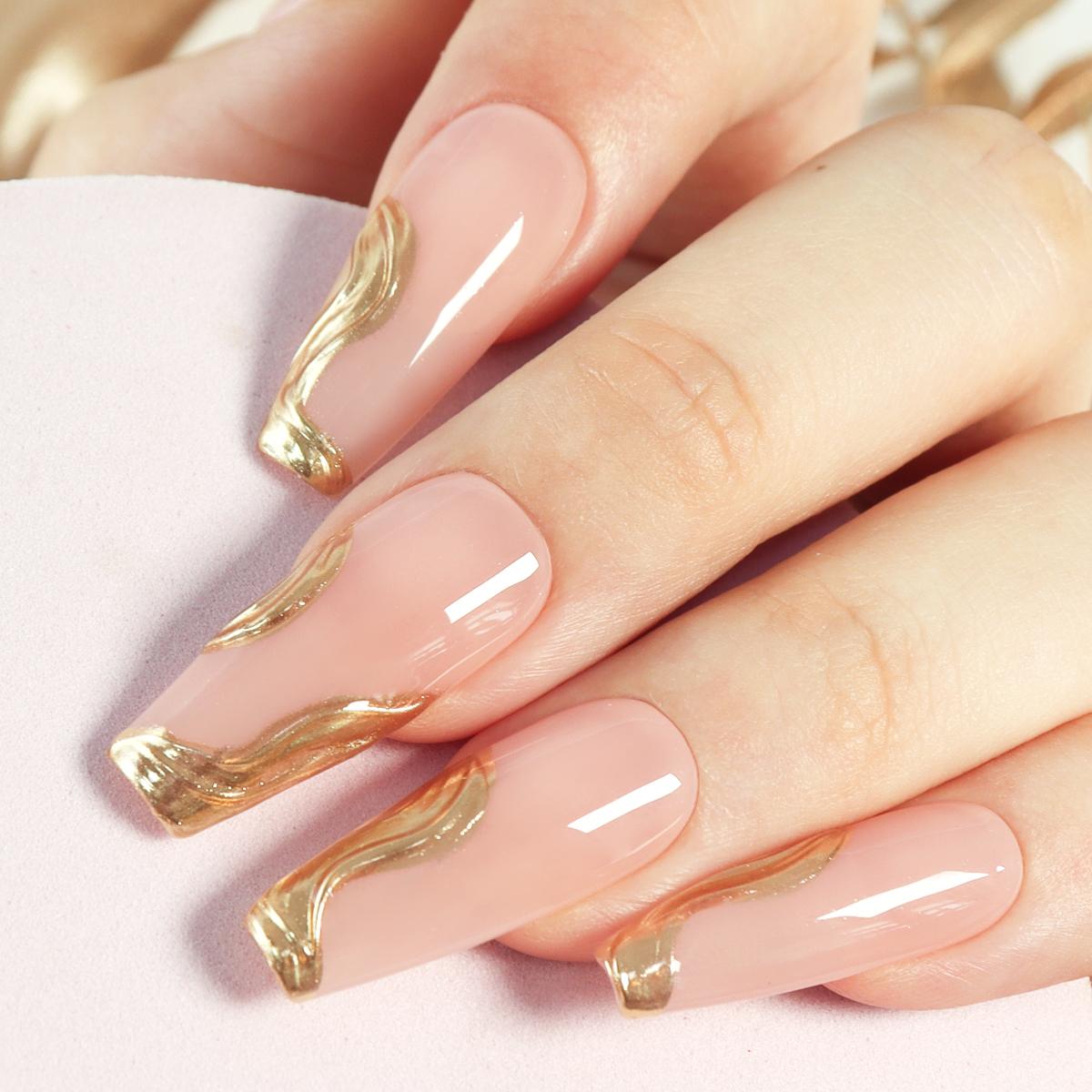 

10pcs Handmade Long Duckbill Shape Full Coverage Press-On Nails 3D Painted Metal Finish Design Parties Daily Nail Art Decoration