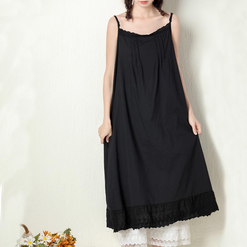 Johnature Sommer Japanische Casual Spaghetti Strap Dünne Alle Spiel Kleid Frauen Einfarbig Baumwolle Weibliche Kleider