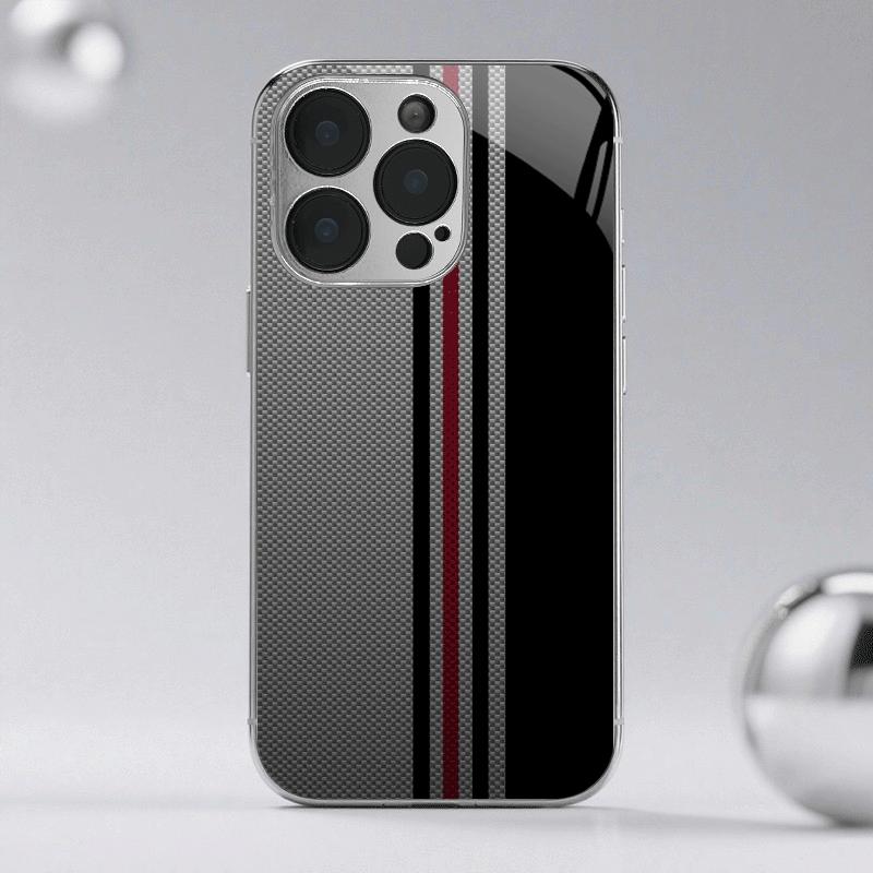 Red and Gray Striped Pattern Electroplated  Phone Case for iPhone17 16 16ProMax 15 14 13 12ProMax 11 11Pro Anti-drop protection