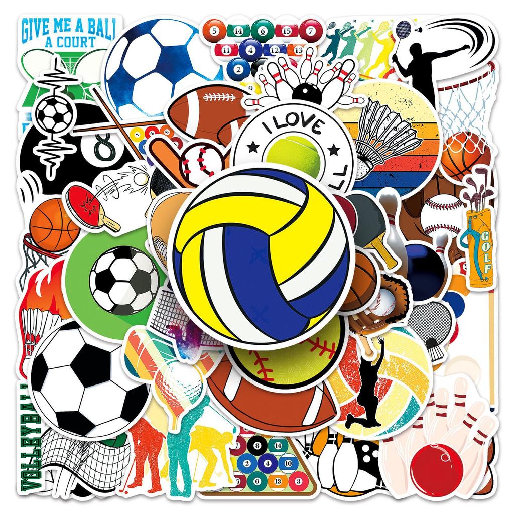 50 Stück Graffiti-Aufkleber mit gemischten Bällen, Sport, Fußball, Volleyball, Dekoration für Gepäck und Handyhüllen, wasserfest
