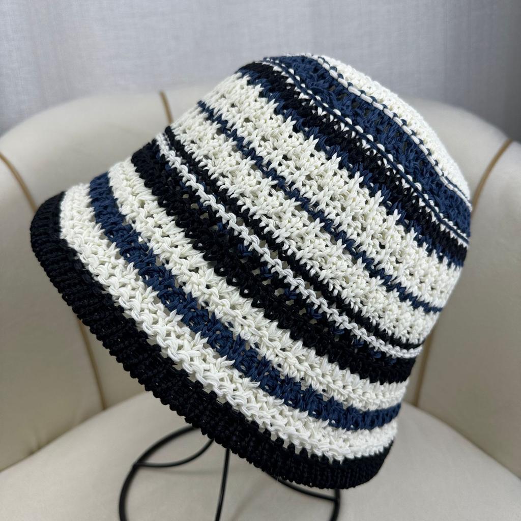 All-match Fashion Sunscreen Breathable 100% Polyester Bucket Hat Spring Summer New Hollow Fisherman's Knitted Color Matching Hat