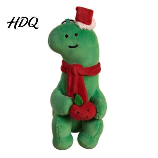 Green Red Plush Figurine Cute Christmas Dinosaur Doll Mini Stuffed Dino Toy with Santa Hat Decorative Accent for Windows & Scarf Soft Animal Holiday