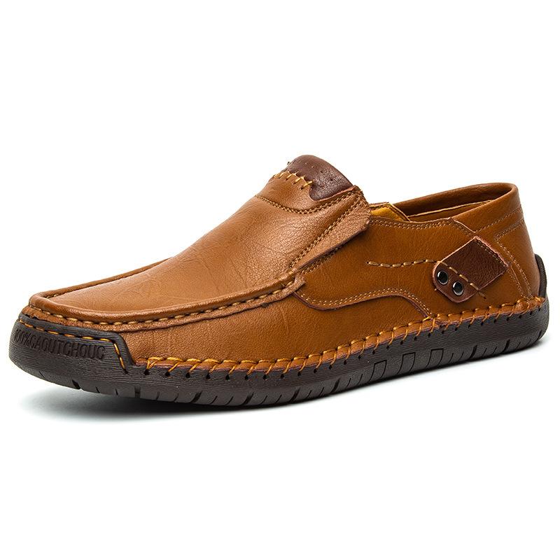 Handgenähte Leder-Loafer für Herren – Lässige Slip-On-Flats für den Außenbereich, Low-Top, große Größe
