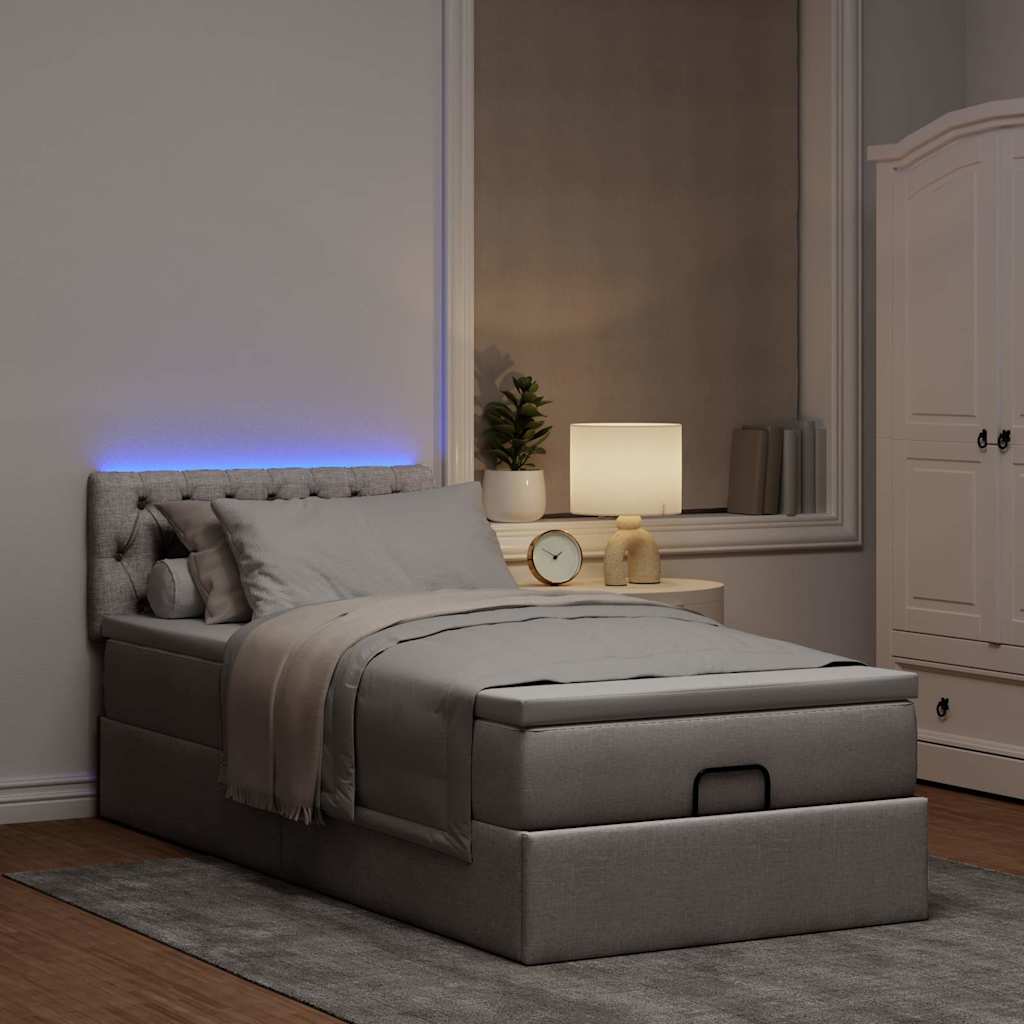Ottoman Bed with Mattress & LEDs Taupe 80x200 Cm Fabric