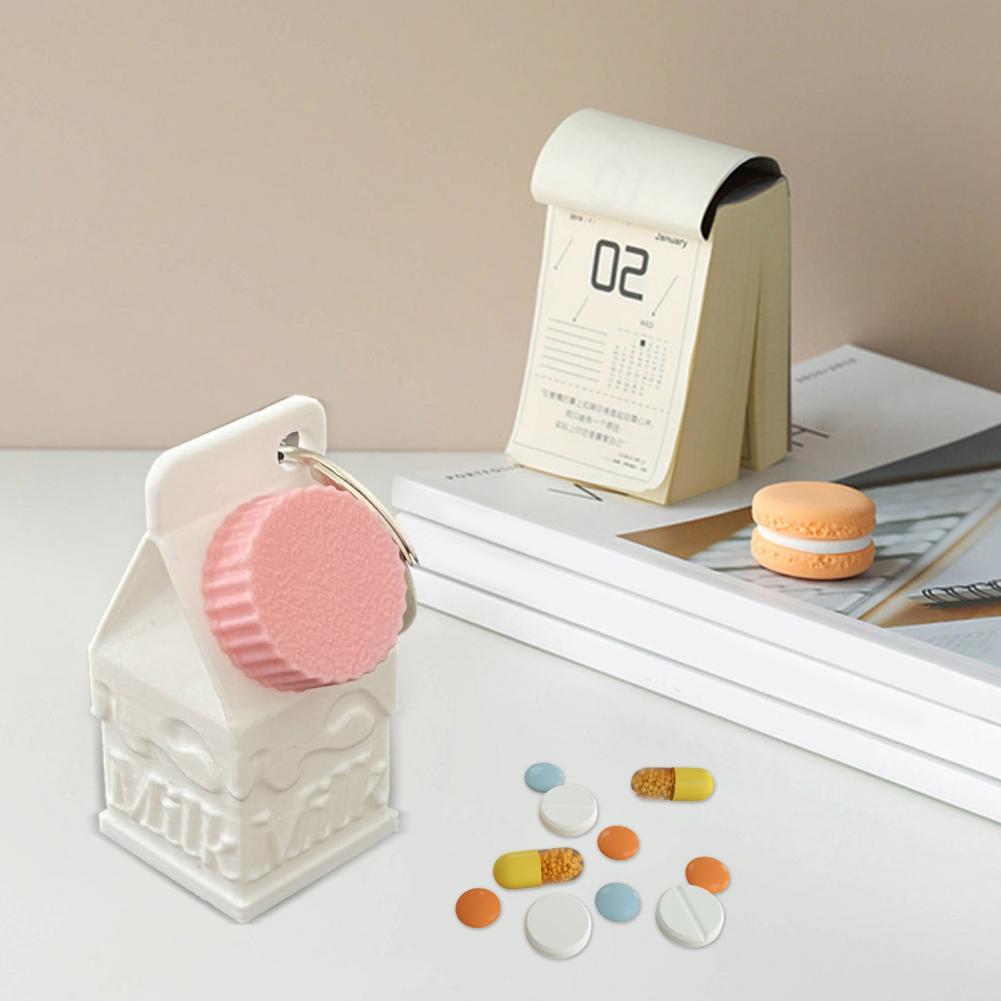 Humorous Medical Needs Keychain Mini Milk Carton Keychain Pendant for Pills Storage Portable Container for Backpack Handbag Cute