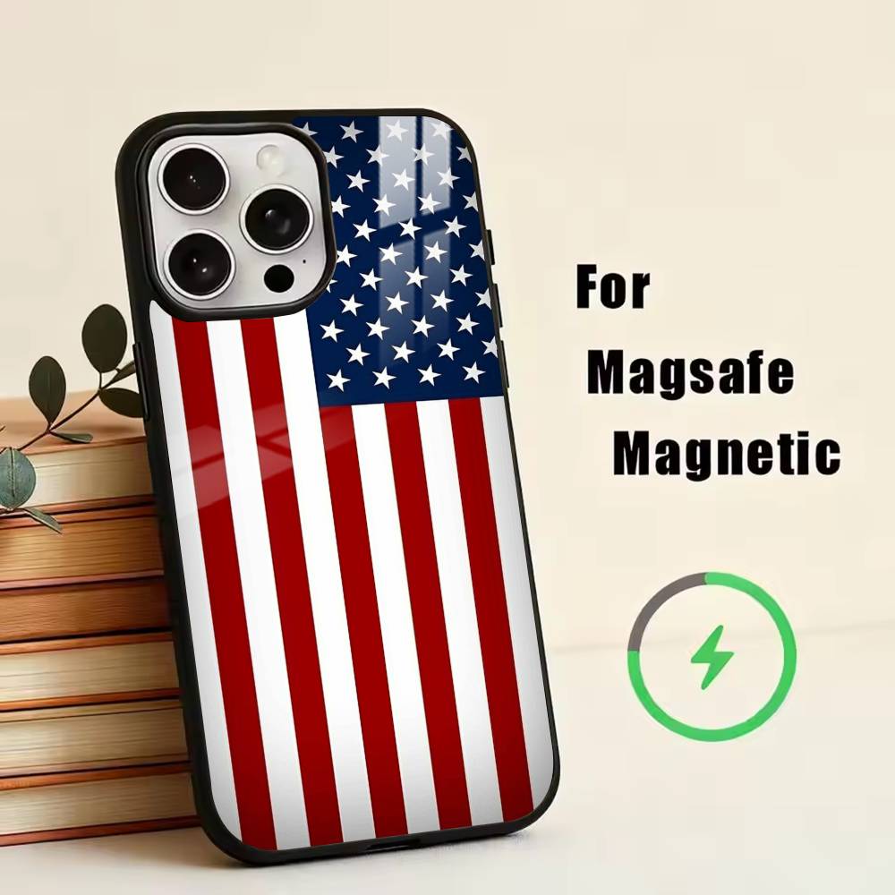 Die amerikanische Flagge Handyhülle Für iPhone17,16,15,14,13,12,11 Plus,Pro Magnetisch Für Magsafe Kabelloses Laden