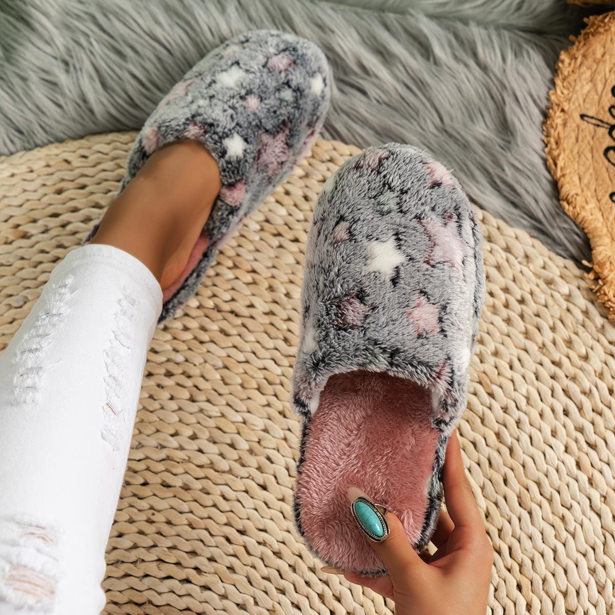 New winter cotton slippers women s home indoor cute stars non-slip soft bottom silent couple home slippers серый