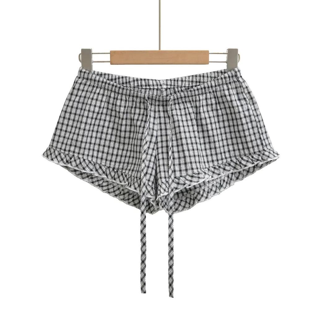Spring 26 Plaid Lace-Up Shorts: Slim-Fit, College Style, Leg-Lengthening with Drawstring