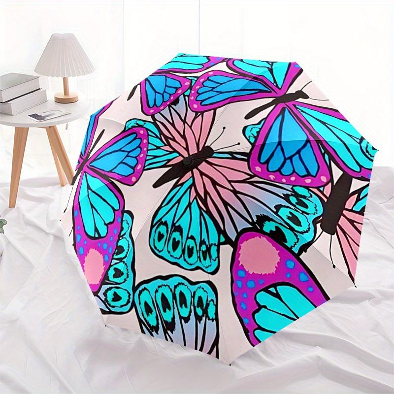 1pc Butterfly Print Automatic Opening/closing umbrella, Reinforced 8-Rib Construction, Compact Travel Umbrella yy250808172