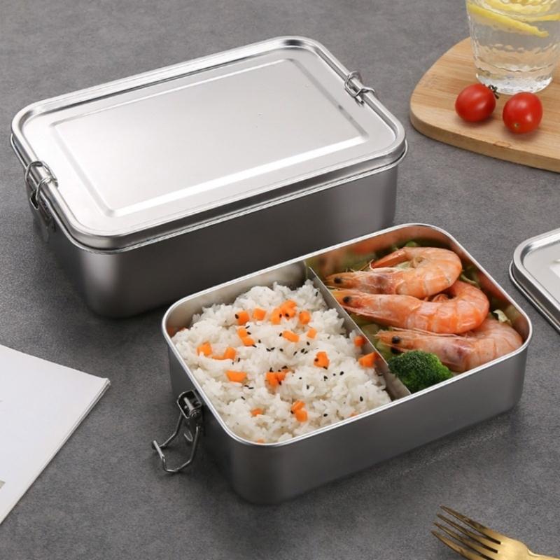 Fiambrera Metálica de 850ML con Compartimentos Contenedor de Almuerzo de Acero Inoxidable Fiambrera Reutilizable para el Hogar, la Oficina y la Escuela