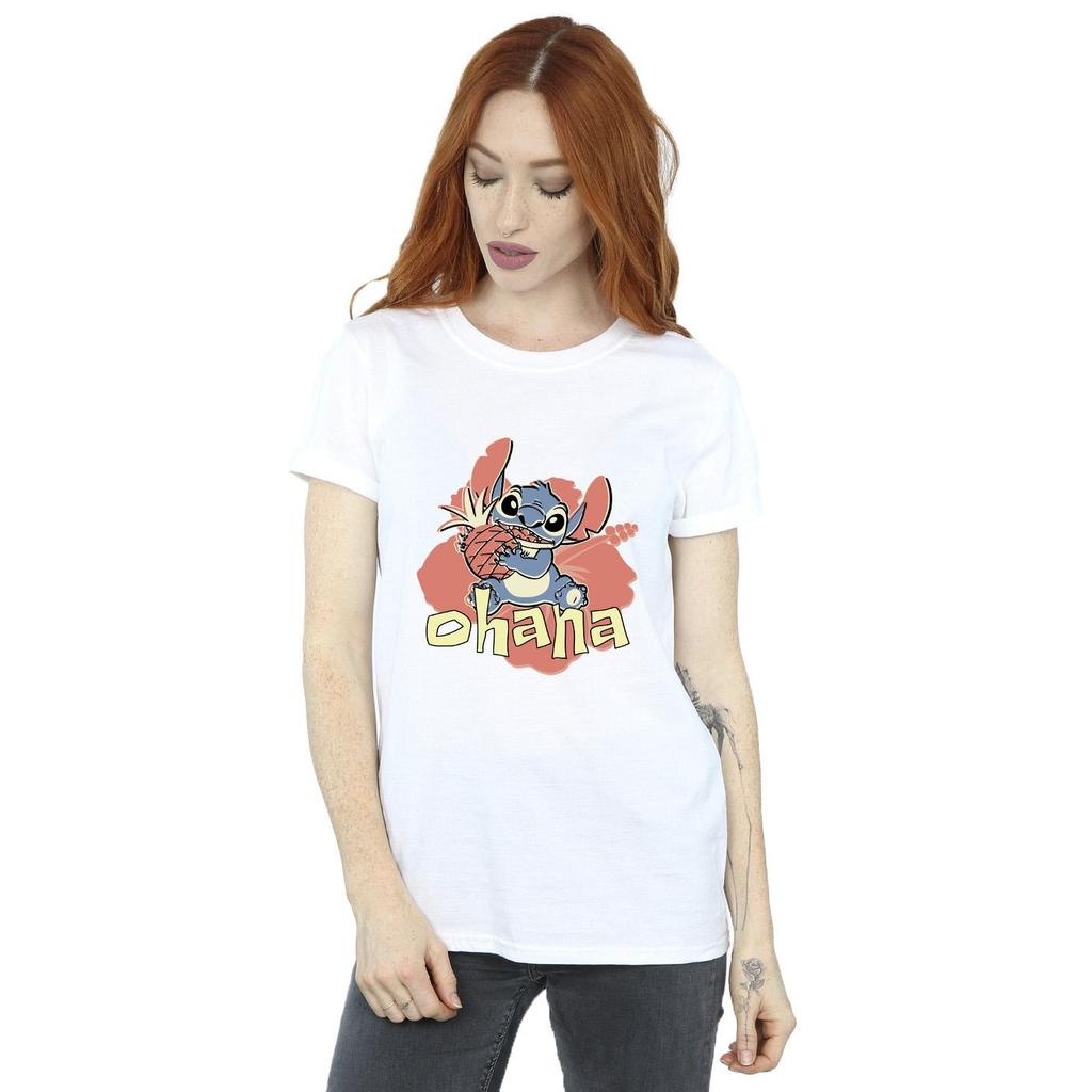 Disney Womens/Ladies Lilo And Stitch Ohana Pineapple Cotton Boyfriend T-Shirt