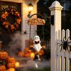 Weather Resistant Yard Ornament Halloween Swing Ghost Doorbell, with Pumpkins Decor, Gothic Style Trick Funny On Decor or Treat Sign, for Farmhouse
