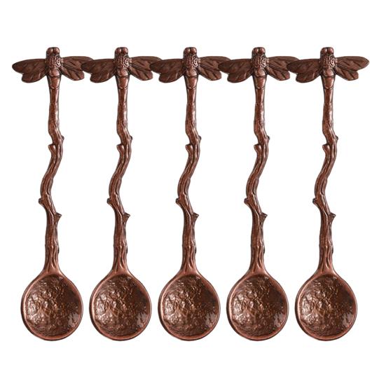 5 шт. Кофейная ложка Винтажная чеканная ложка с ручкой в виде стрекозы Ложка для мороженого и десертов для кофе, меда, варенья Художественная домашняя посуда