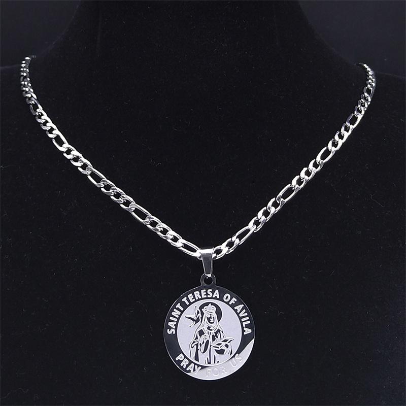 Katholische Heilige Teresa von Avila Edelstahl Halskette für Damen Herren Betet für Uns Schutz Kette Schmuck collares N3018