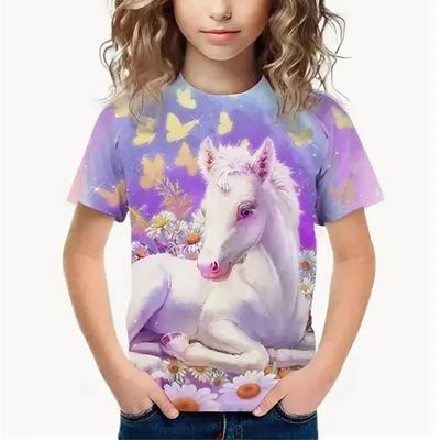 Cute Short Sleeved Shirt Cartoon Print Girls Children Soft Comfortable T-Shirts Girls