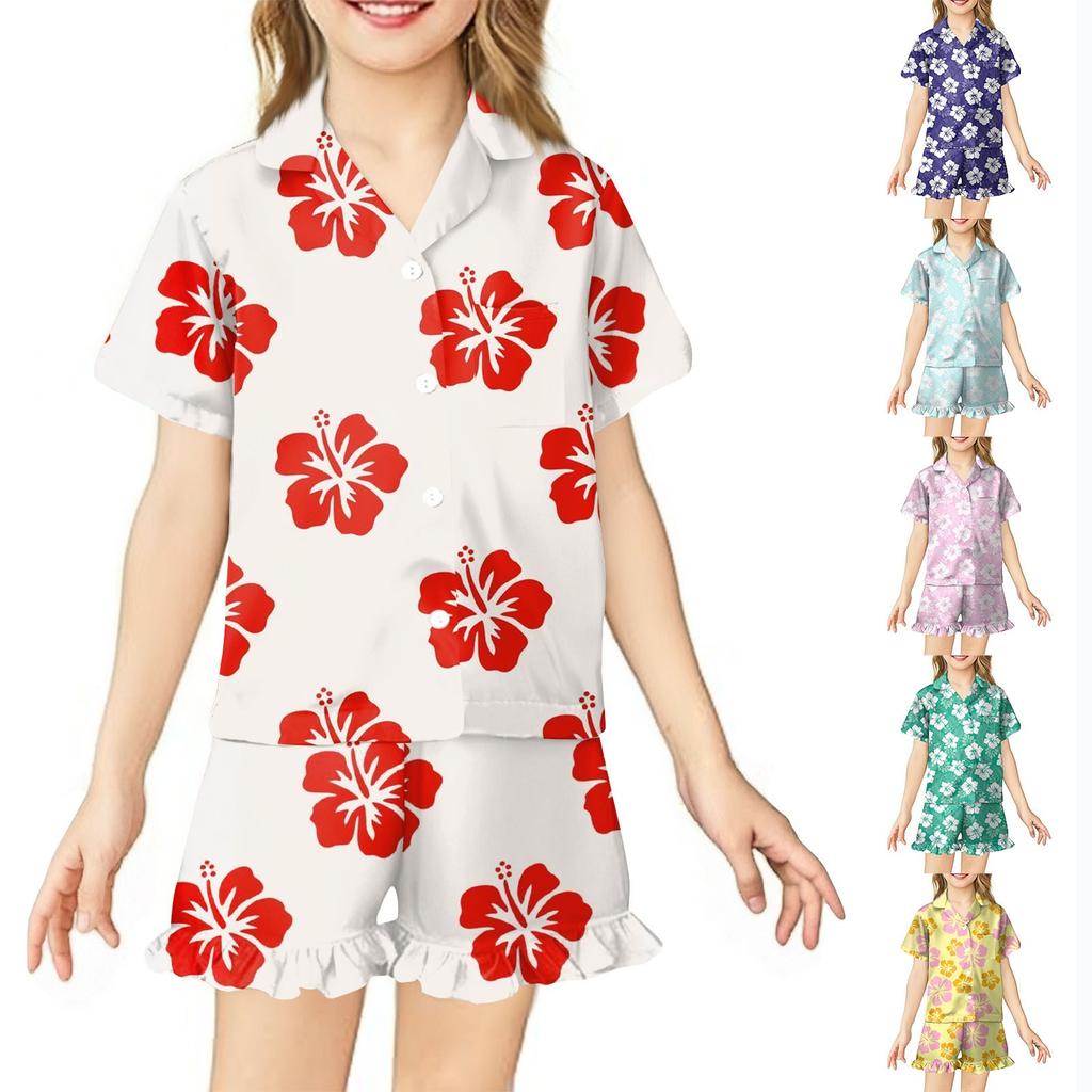 Dětské Domácí Oblečení Pyžamový Set Top s Krátkým Rukávem Šortky Dvoudílný Set Svrchní Oblečení Hrací Kardigan Oblečení