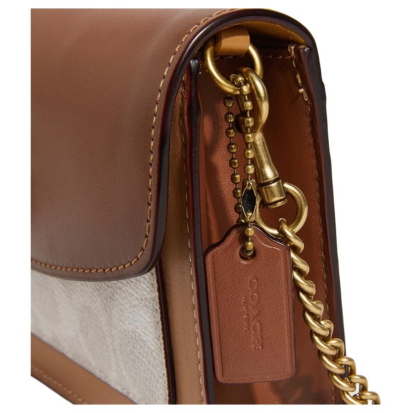 New COACH Parker Coated Canvas With Refined Calfskin Shoulder Bag, Crossbody Bag Small Women's Brown Monogram 1680-B4R7F