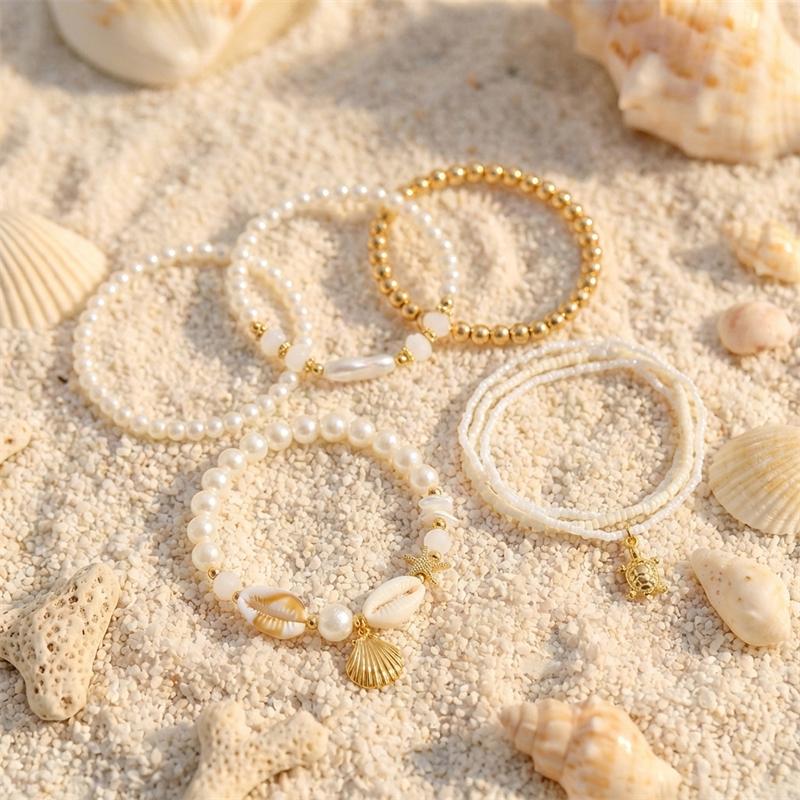 Bohemian Elegant White Gold Color Beaded Bracelet for Women Sea Turtle Cowrie Shell Charm Summer Beach Party Jewelry Gift