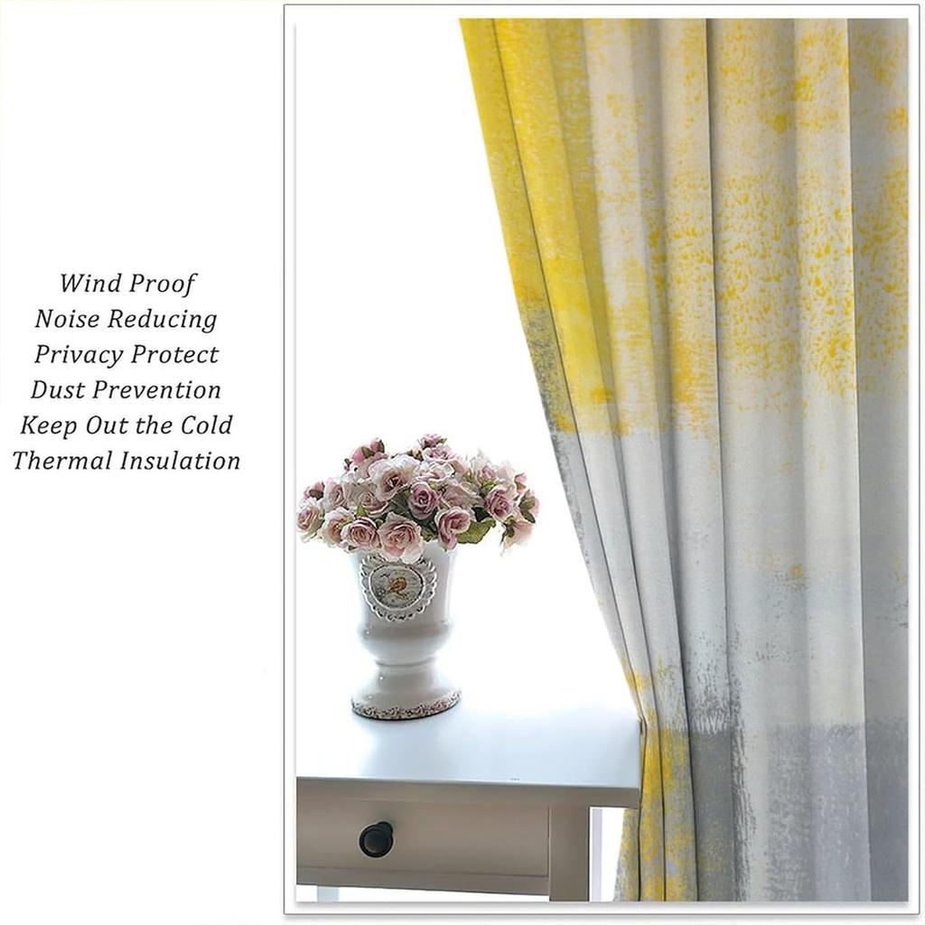 Yellow Abstract Window Curtain, Modern Abstract Rust Art Painting Print Window Drapes for Living Room Bedroom 42" W X 45" L(No B
