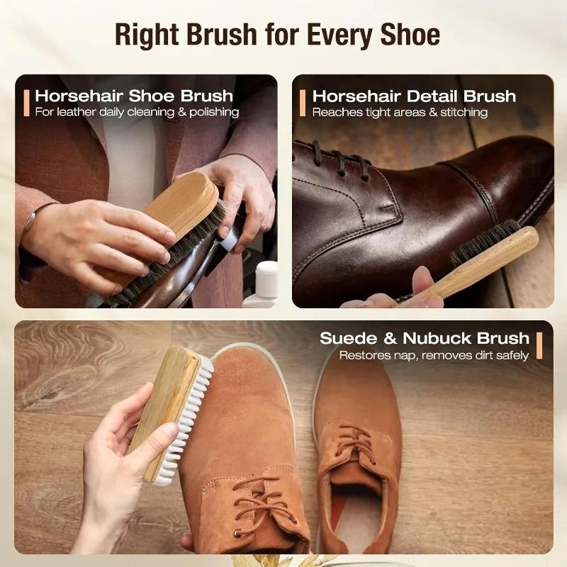 3Pcs Shoe Cleaning Brush Set Suede Eraser Premium Horsehair Polish Brush Long Lasting Shoe Brush for Cleaning and Polishing