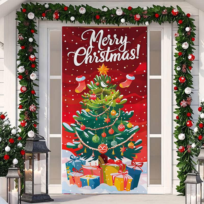 Christmas Cartoon Door Cover Sticker for Home Party Backdrop
