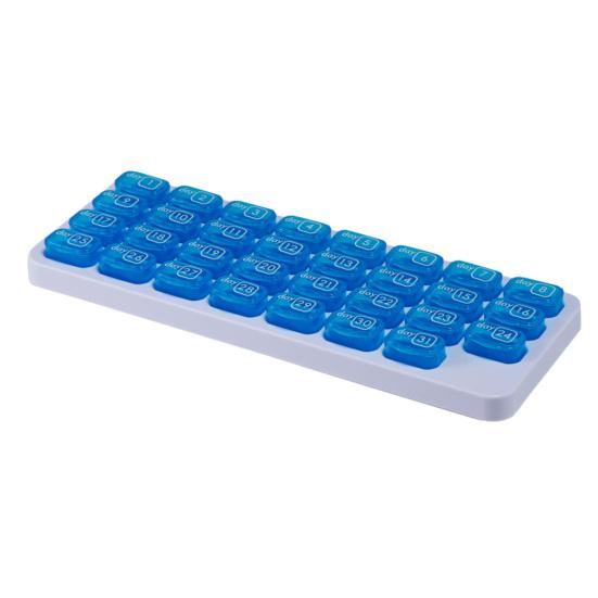 

Monthly Pill Organizer 31 Day Portable Travel Pill Box with Numbered Compartments Easy Open Pill Case for Daily Pills And Supplement синий