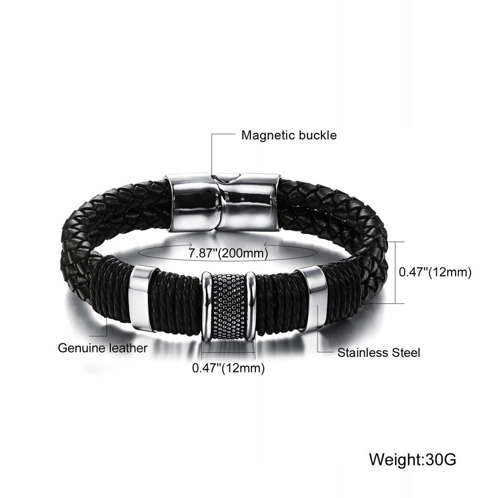 Men's Elegant Eco-Leather Magnet Bracelet Magnetic Black Casual